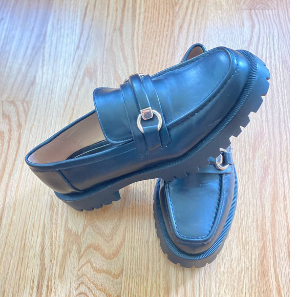NEW NO Tags/Box Zara Black Chunky Lug Heel Loafers Moccasins Shoes 9W/M7 - Picture 4 of 8